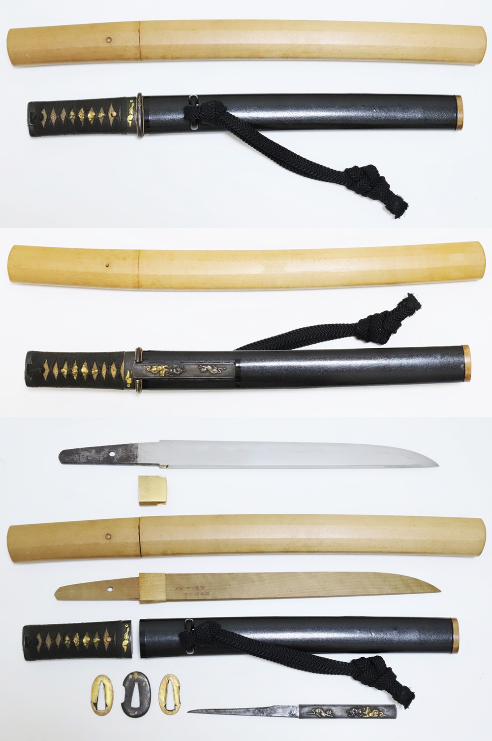 日本のアンティーク 金象嵌 目貫 刀装具 唐獅子 三嶋 在銘 純 製